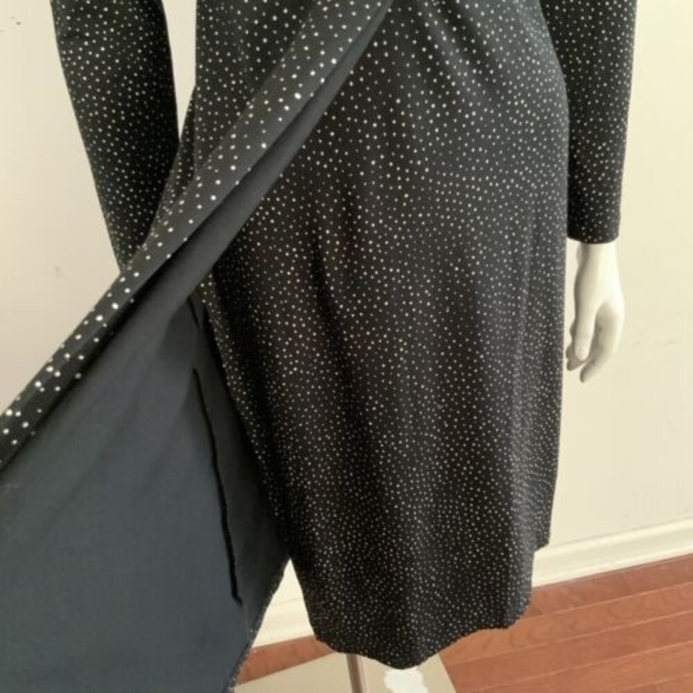 J. Jill Wearever Collection Polka-dot Faux Wrap Dress Black Cream XS - Picture 6 of 13